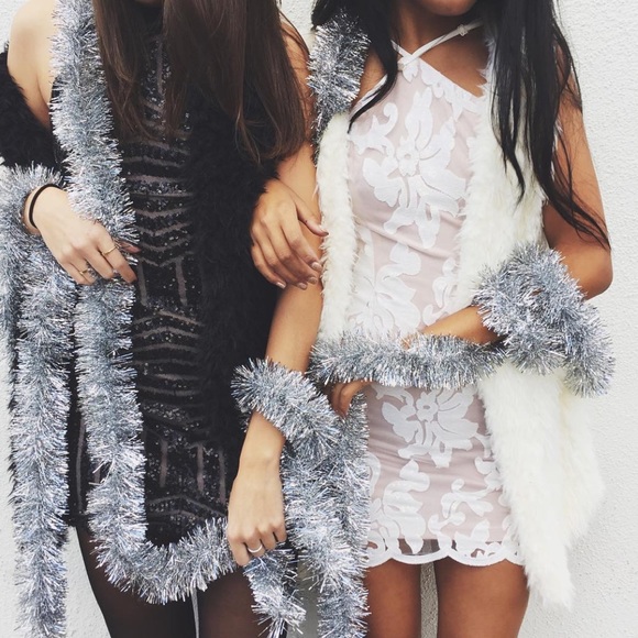 New Years LF White Lace Sequin Bodycon Dress - Picture 2 of 13